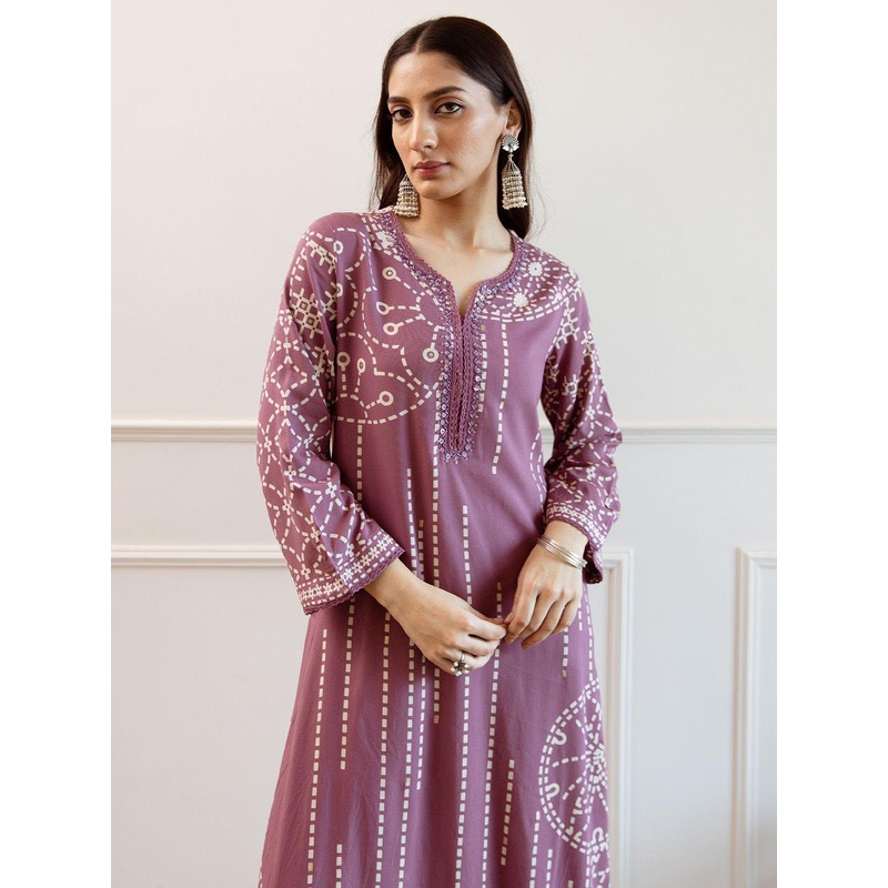 Indo Era Women Printed Regular Beads and Stones Kurta with Trousers