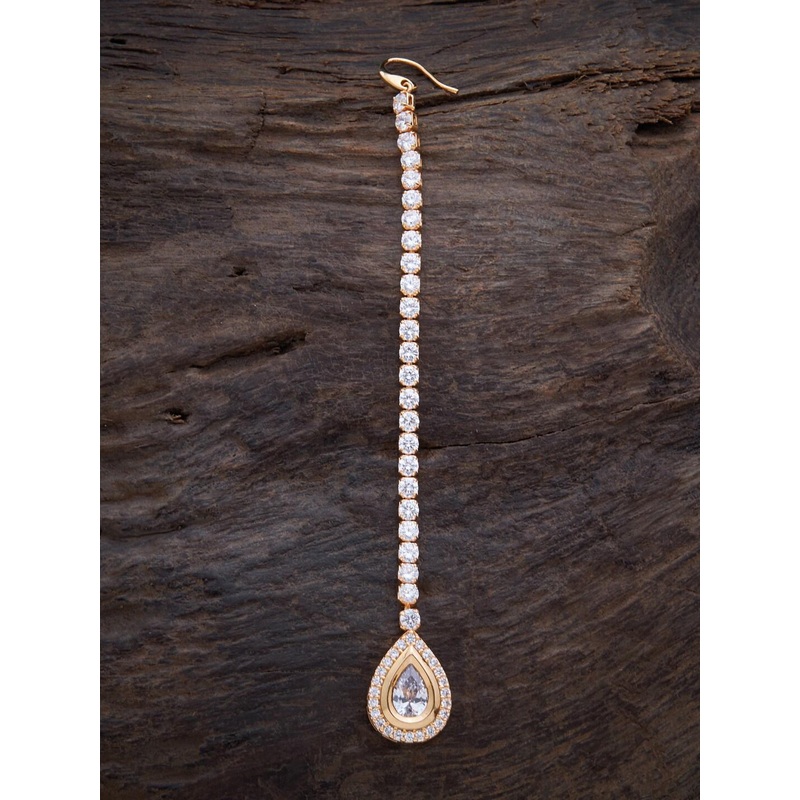 Kushal’s Fashion Jewellery Women White & Gold-Plated Maang Tikka
