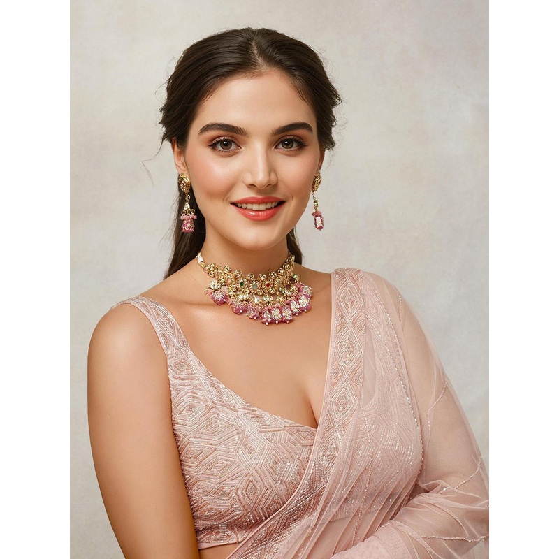 Priyaasi Gold-Plated Kundan Stone Studded Choker Jewellery Set