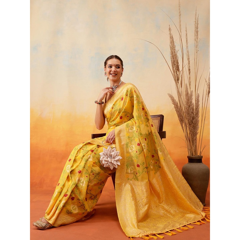 Silk Land Woven Thread Floral Work Ready to Wear Saree