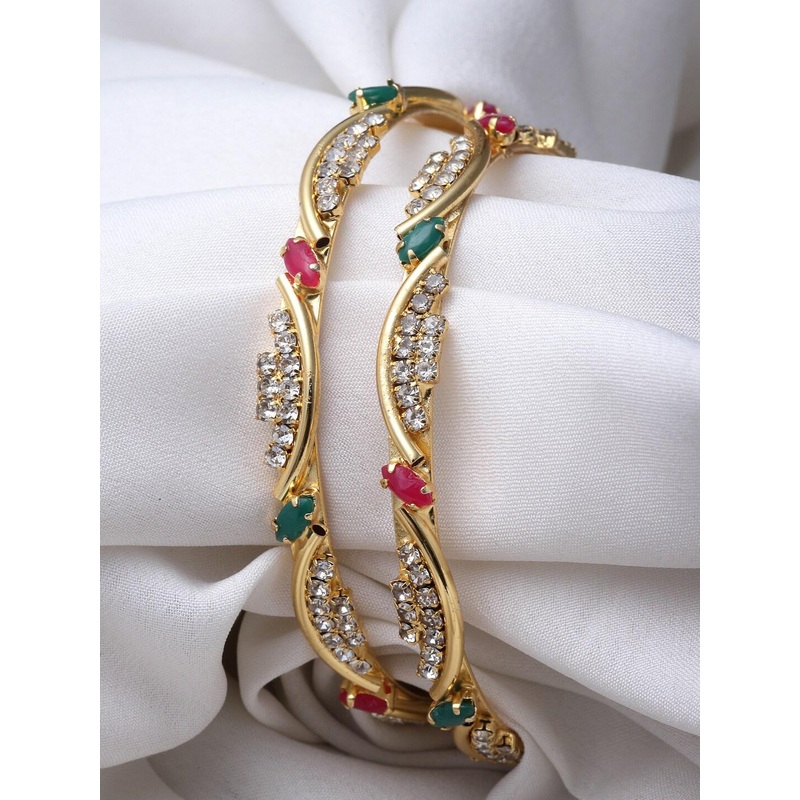 Sukkhi Set Of 2 Gold-Plated American Diamond-Studded Bangles