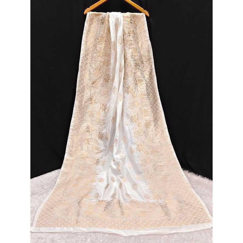 Trendmalls Floral Woven Design Muslin Silk Dupatta