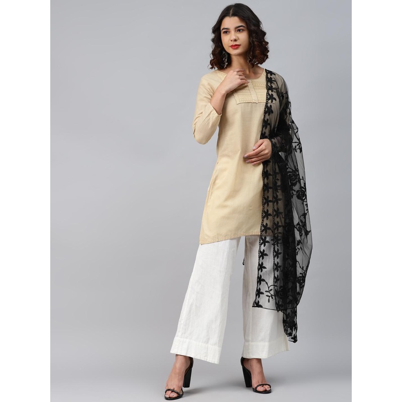 WEAVERS VILLA Black Embroidered Dupatta