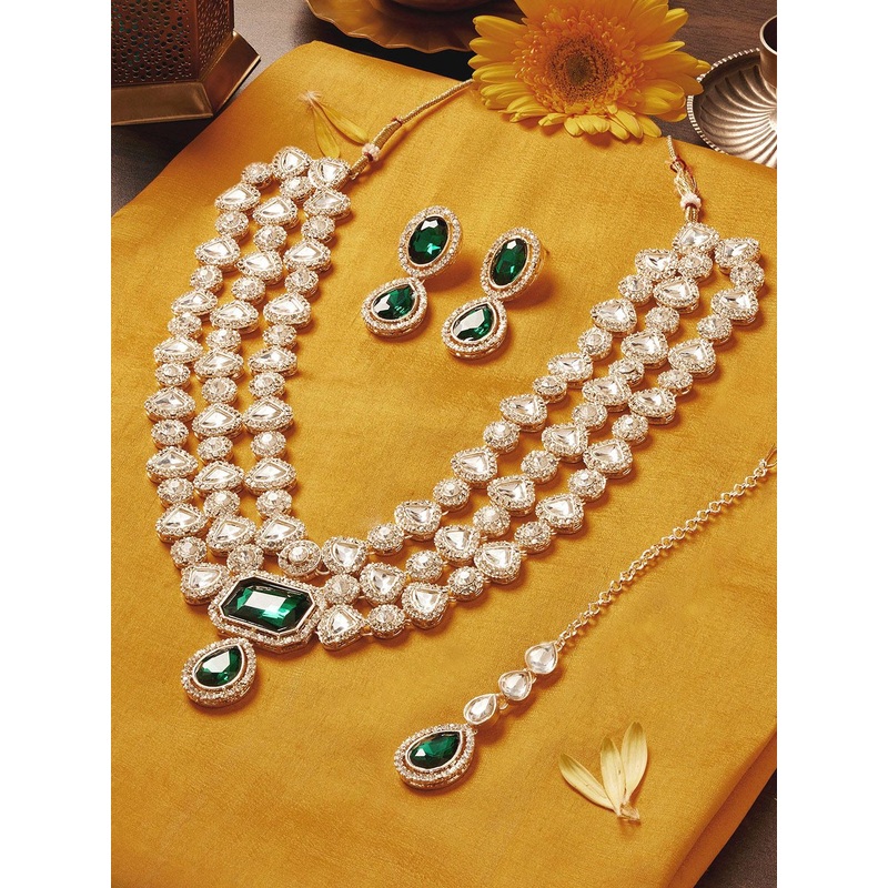 Zaveri Pearls Gold-Plated Stone-Studded & Beaded Layered Jewellery Set