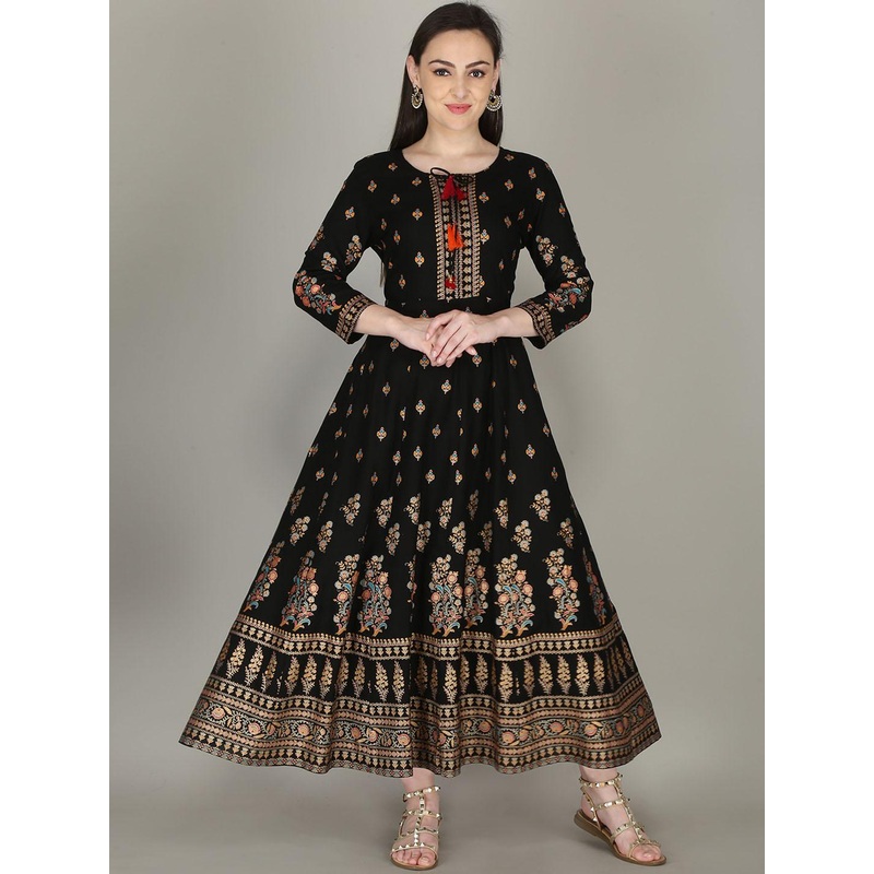 AJ ART Floral Printed Empire Tie-Up Neck Anarkali Kurta