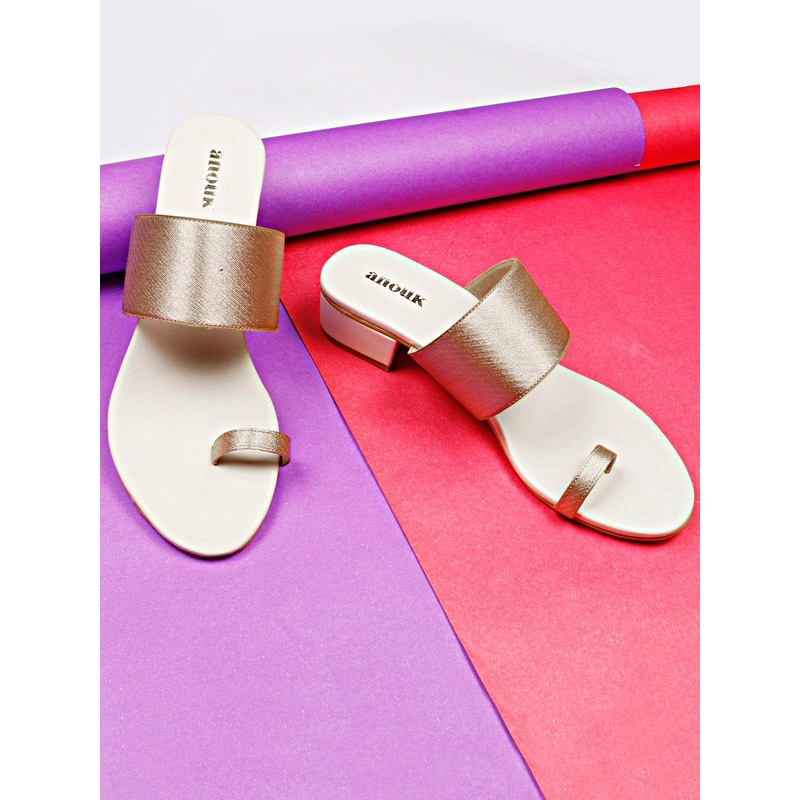 Anouk Gold-Toned Embellished Open Toe Block Heels