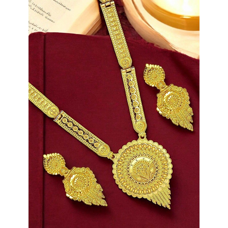 FEMMIBELLA Gold-Plated Round Shape Long Haaram Jewellery Set