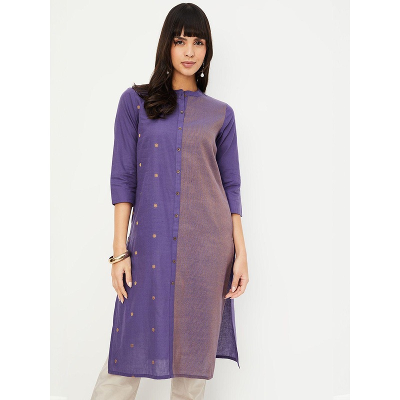 max Colour Blocked Mandarin Collar Straight Kurta