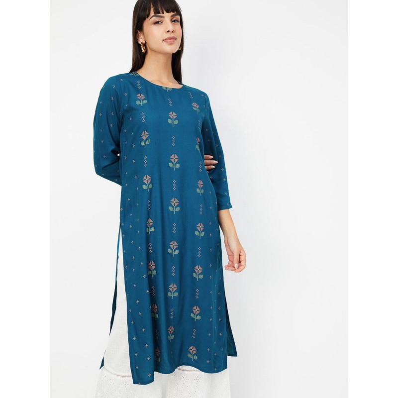 max Ethnic Motifs Embroidered Thread Work Straight Kurta