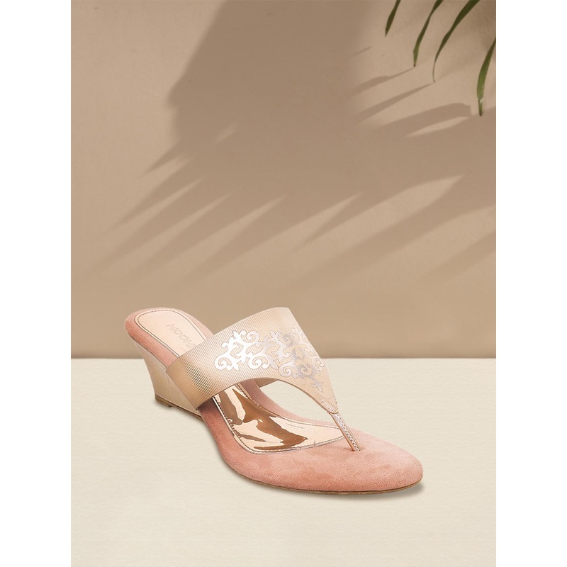 Mochi Women Champagne-Toned Printed Wedges
