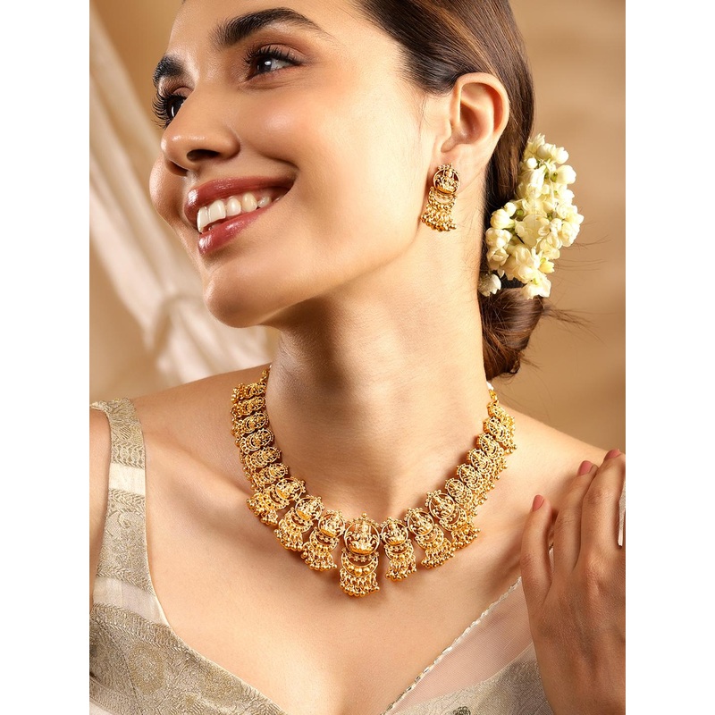 Rubans 24K Gold Plated Goddess Lakshmi Motif Handcrafted Traditional Temple Jewellery Set
