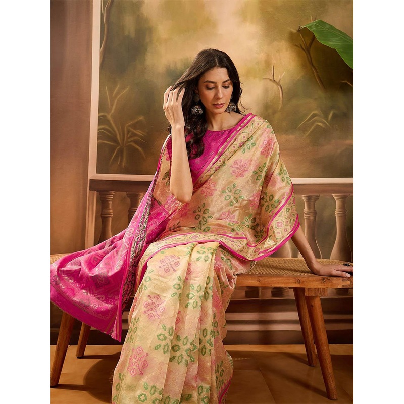 Sangria Woven Design Patola Saree With Unstitched Blouse