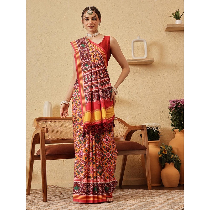 Silk Land Ethnic Motifs Printed Zari Patola Saree