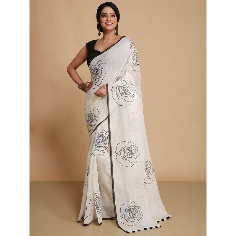 WoodenTant Floral Pure Cotton Saree