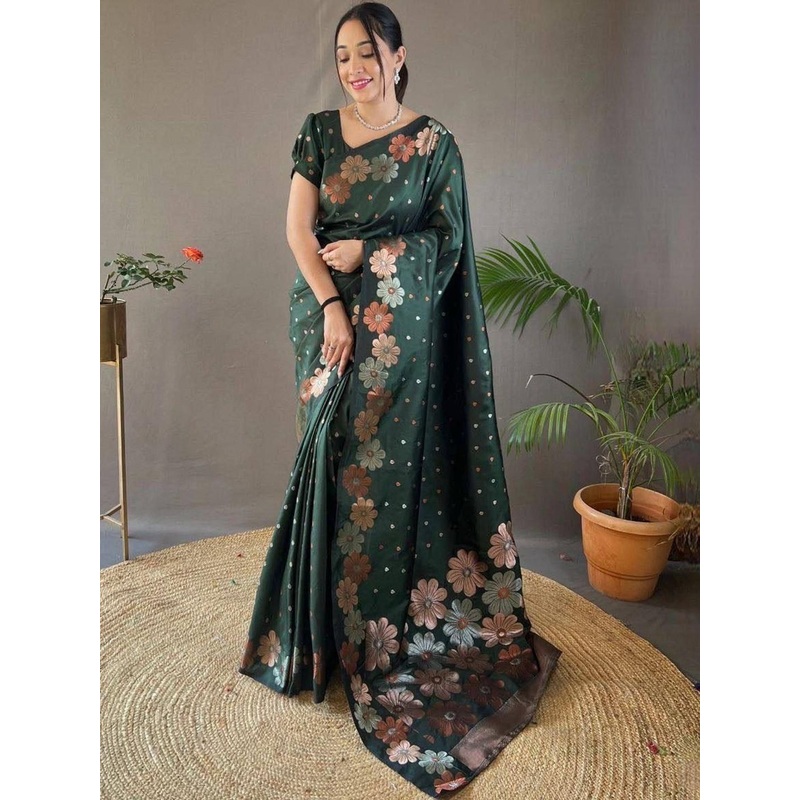 YAMUNE Floral Zari Art Silk Banarasi Saree