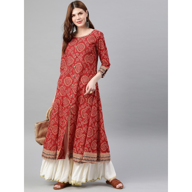 YASH GALLERY Women Red & Cream-Coloured Printed A-Line Kurta