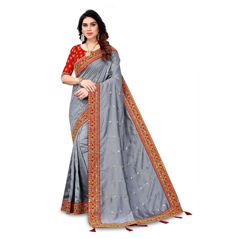 A.G.M.G FASHION Women Embellished Embroidered Fusion Saree with an unstitched blouse piece
