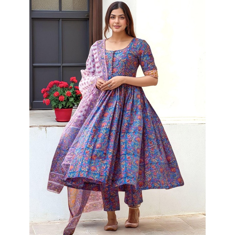 Aaghnya Women Ethnic Motifs Printed Anarkali Kurta with Trousers & Dupatta