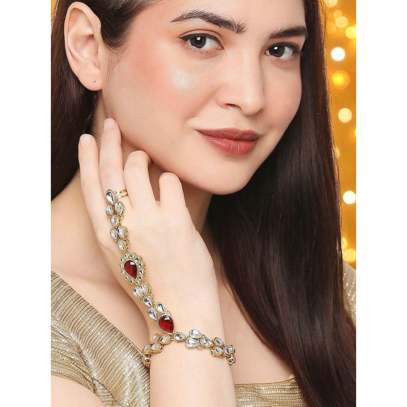 Anouk Women Gold Plated Kundan Studded Hathphool Bracelet