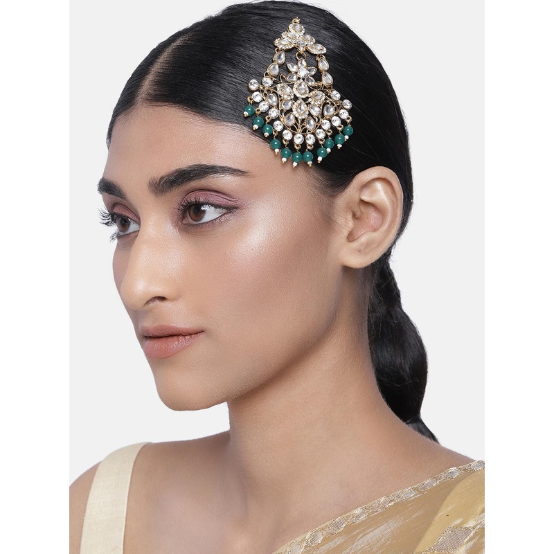 I Jewels Women Green Gold-plated Jhumar Passa with Stone studded and beaded detailing