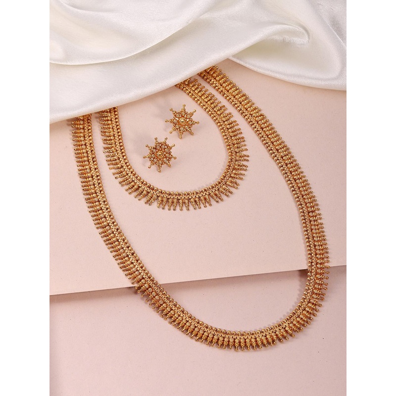 Peora Gold-Plated Maharani Haar Handcrafted Earrings with 2 Necklaces Jewellery Set