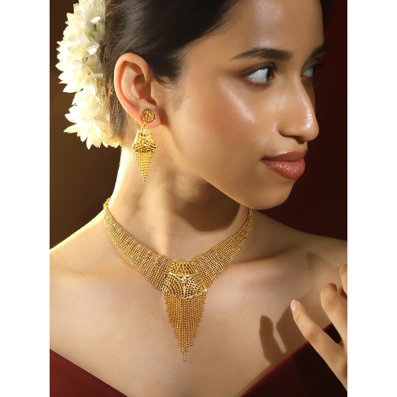 Rubans 18K Gold-Plated Mesh Chain Cascading Fringe Statement Jewellery Set