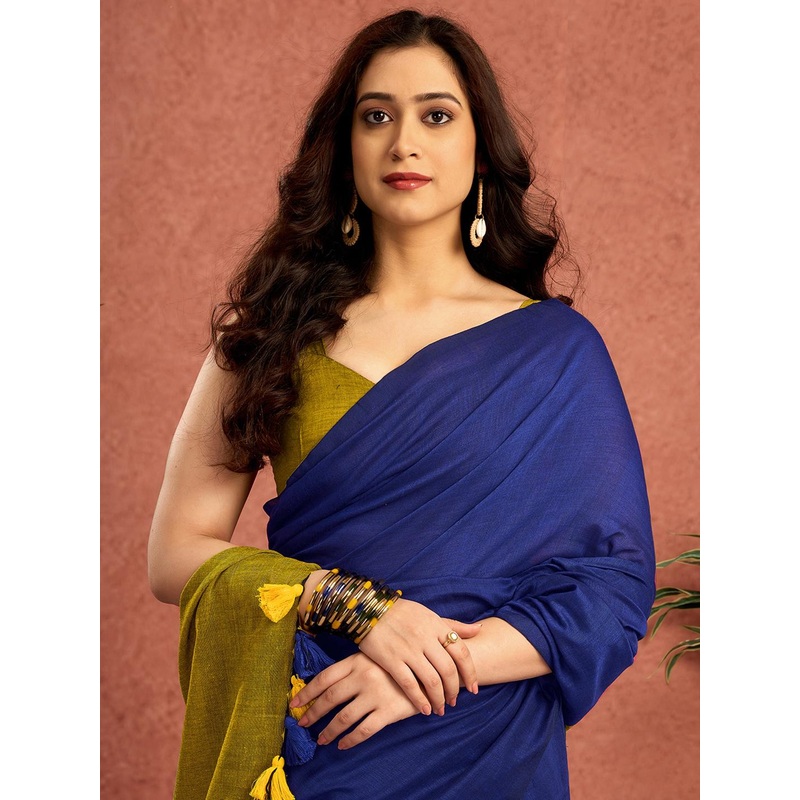 Sangria Colourblocked Pure Linen Saree