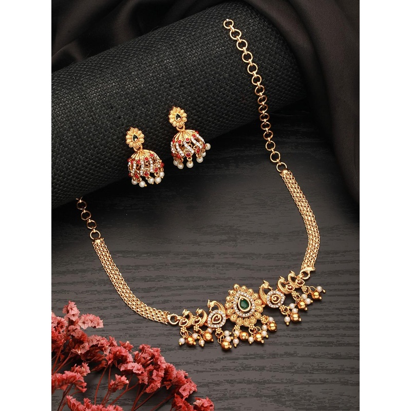 Saraf RS Jewellery Gold-Plated AD Stone Studded Jewellery Set
