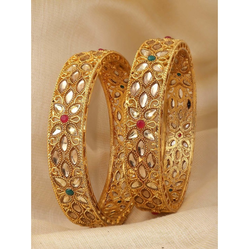 Sukkhi Set Of 2 Gold-Plated Stone Studded Bangles