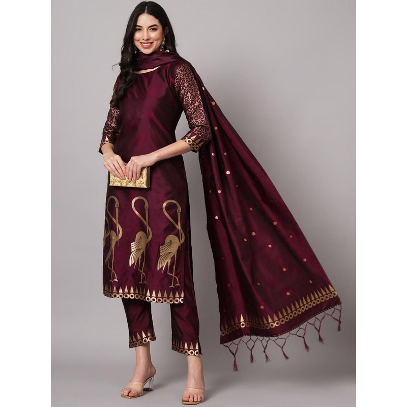 VredeVogel Ethnic Motifs Woven Design Zari Jacquard Kurta With Trousers & Dupatta