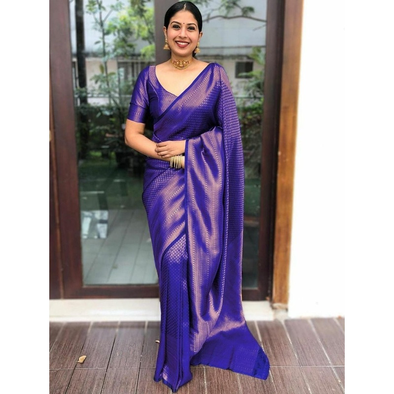 YAMUNE Woven Design Zari Banarasi Saree With Blouse Piece