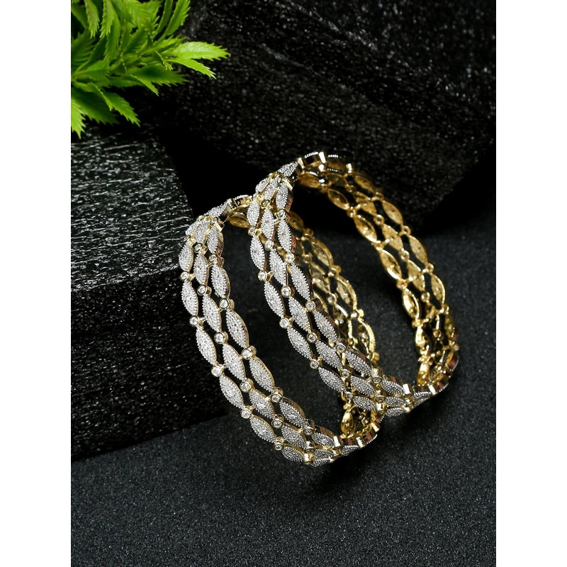 YouBella Set of 2 Gold-Plated & White AD Studded Bangles