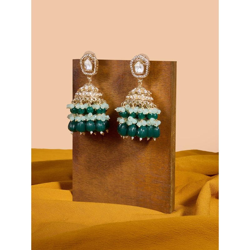 Zaveri Pearls Gold-Plated Contemporary Austrian Diamonds Studded & Beaded Jhumkas
