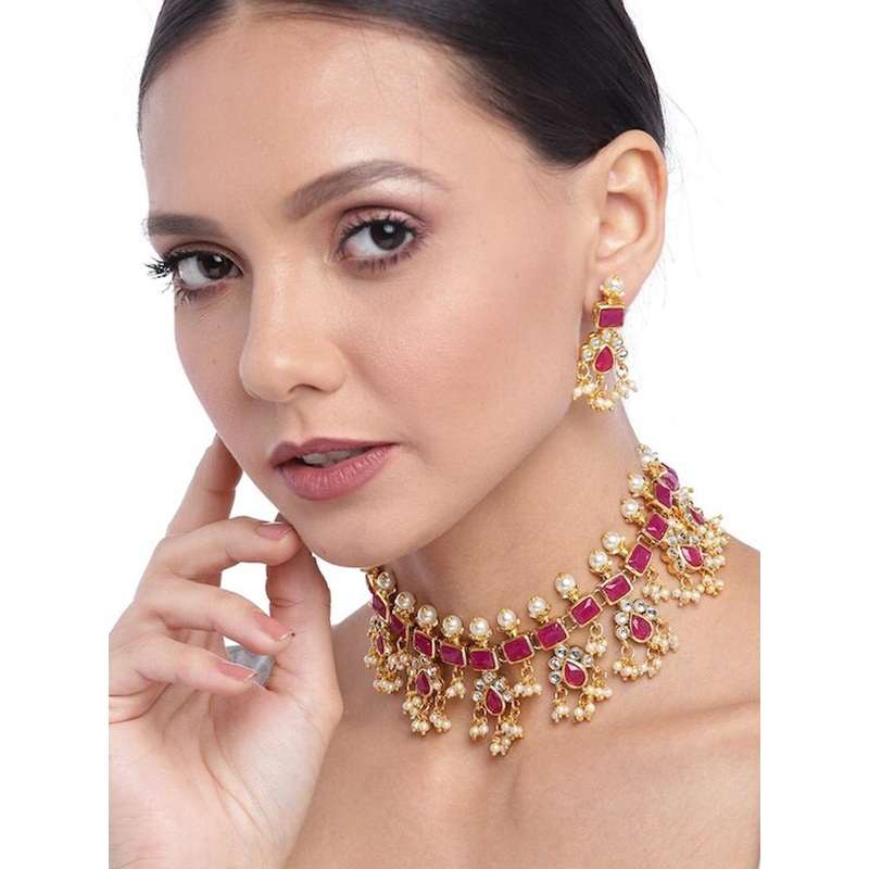 Anouk Gold-Plated Artificial Stones and Beads Jewellery Set