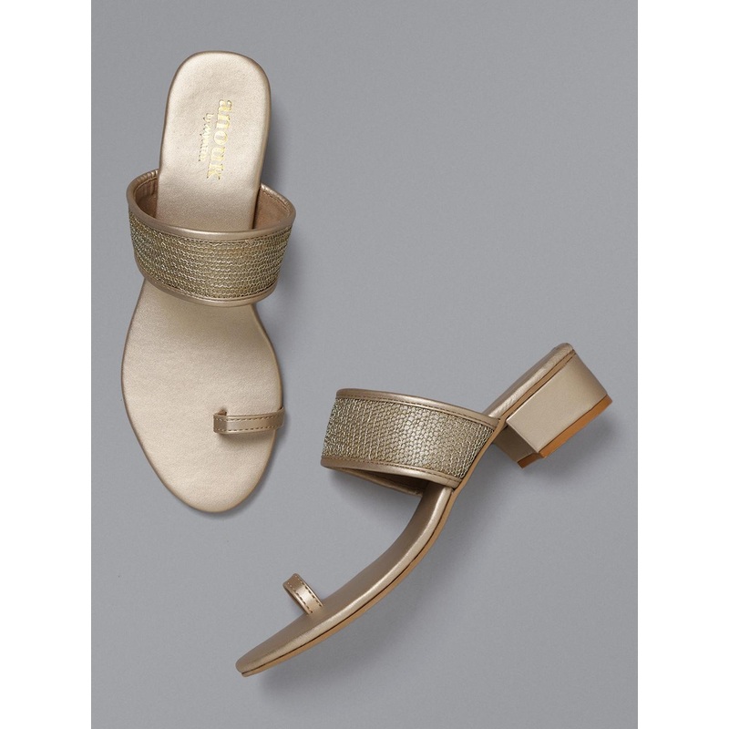 Anouk Women Gold-Toned Solid Block Heels
