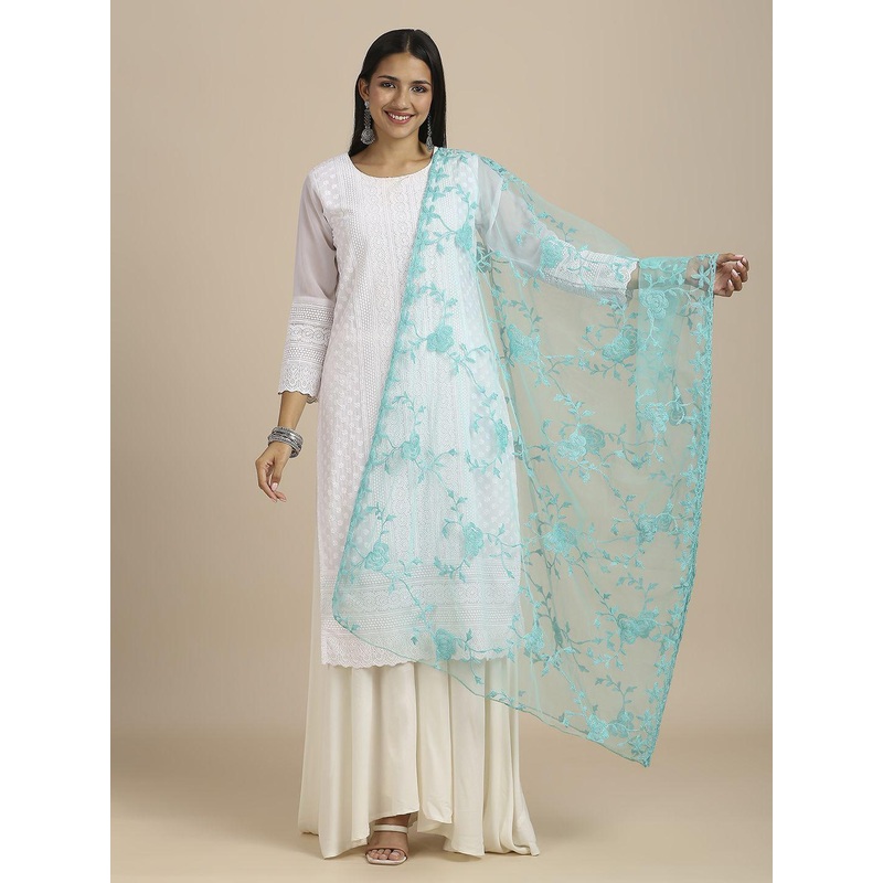 Dupatta Bazaar Floral Embroidered Net Dupatta