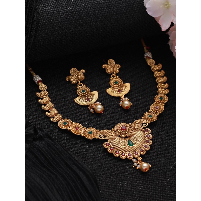 Jazz and Sizzle Gold-Plated Stone-Studded & Artificial Beaded Jewellery Set