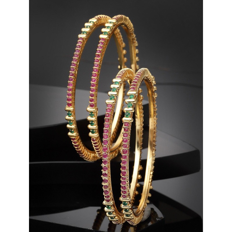 Sukkhi Set Of 4 Gold Plated Stones Studded Bracelet Bangles