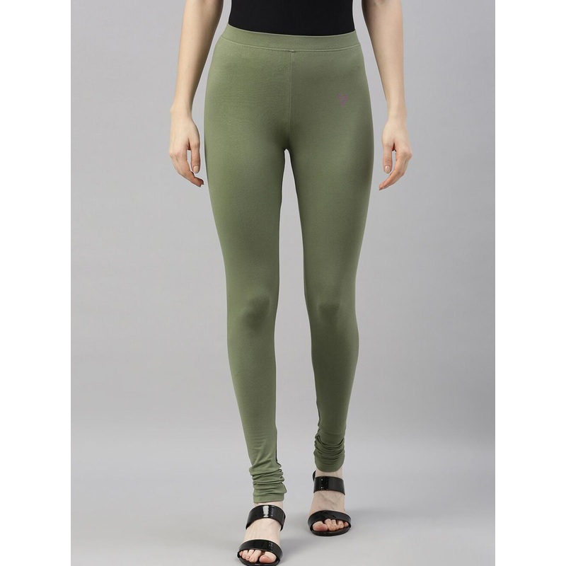 TWIN BIRDS Women Olive Green Solid Churidar-Length Leggings