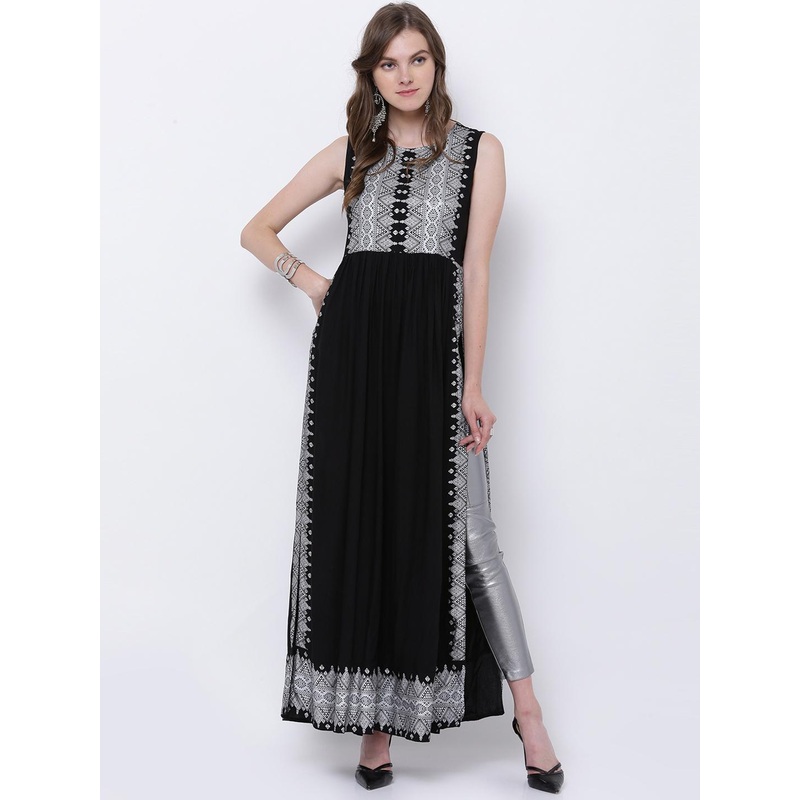 Vishudh Women Black Printed A-Line Kurta