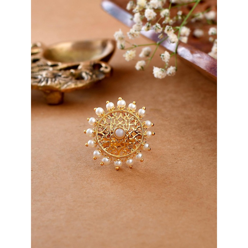 Voylla Gold-Plated Beaded Adjustable Finger Ring