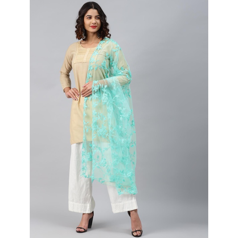 WEAVERS VILLA Sea Green Embroidered Dupatta