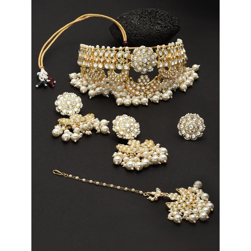 Zaveri Pearls Gold- Plated White & Gold-Toned Kundan Stone Studded & Beaded Jewellery Set
