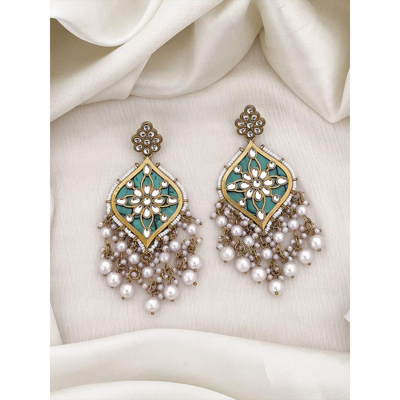 Zoey Gold-Plated Kundan Studded And Pearls Beaded Contemporary Chandbalis