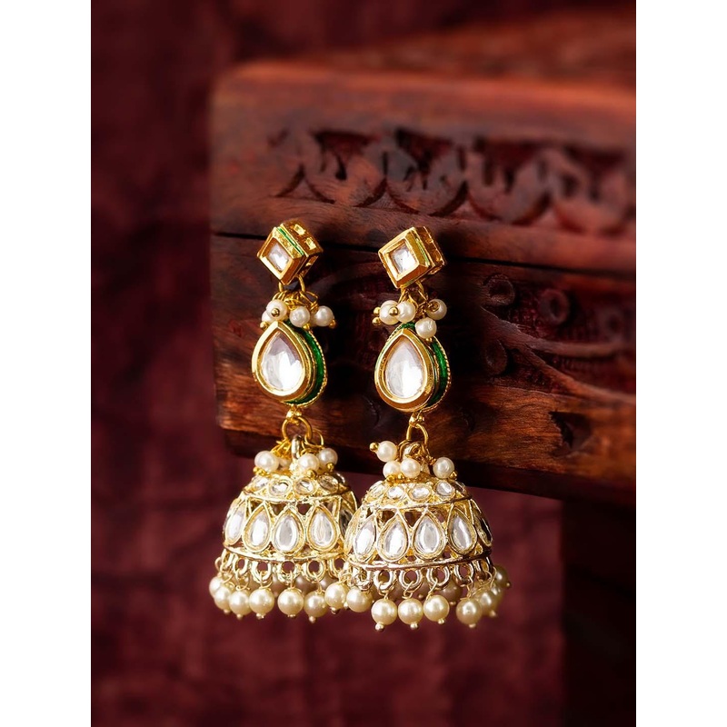 aadita Gold-Plated Kundan & AD Studded Classic Jhumkas