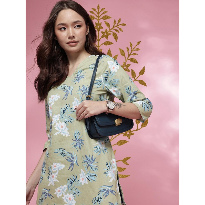 Anouk Rustic Floral Printed V-Neck Pure Cotton Kurti