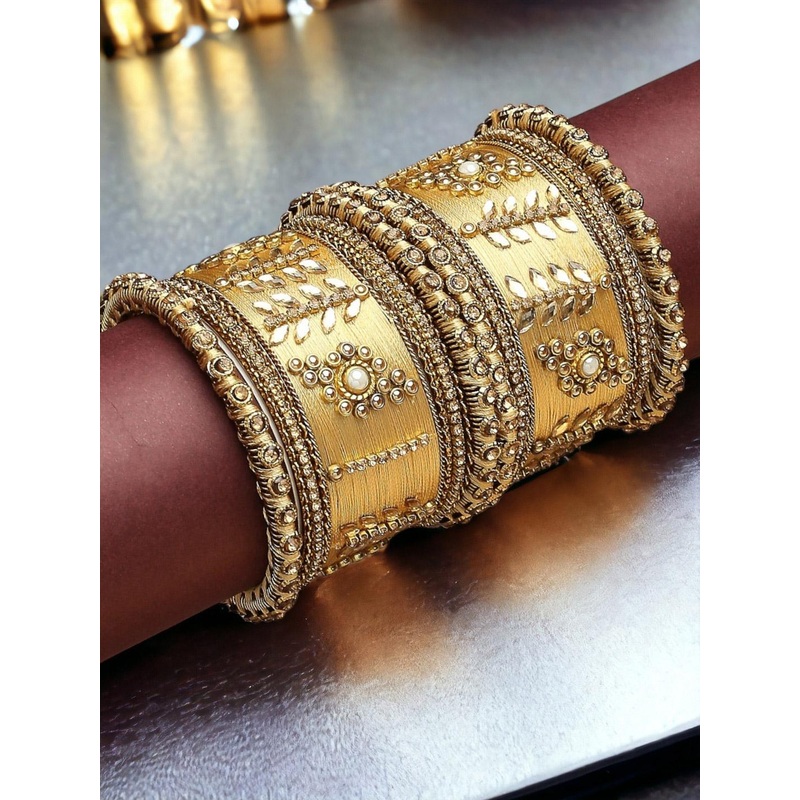 Anouk Set Of 10 Silk Thread & Kundan Studded Chuda Bangles