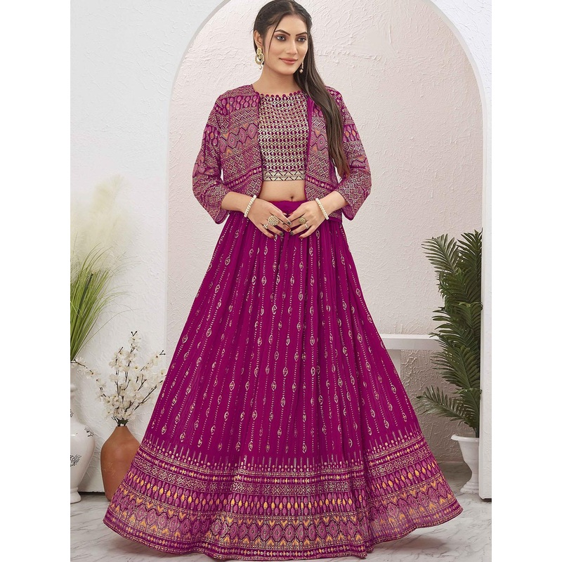 CHANSI Embroidered Zari Ready to Wear Lehenga & Crop Top & Jacket