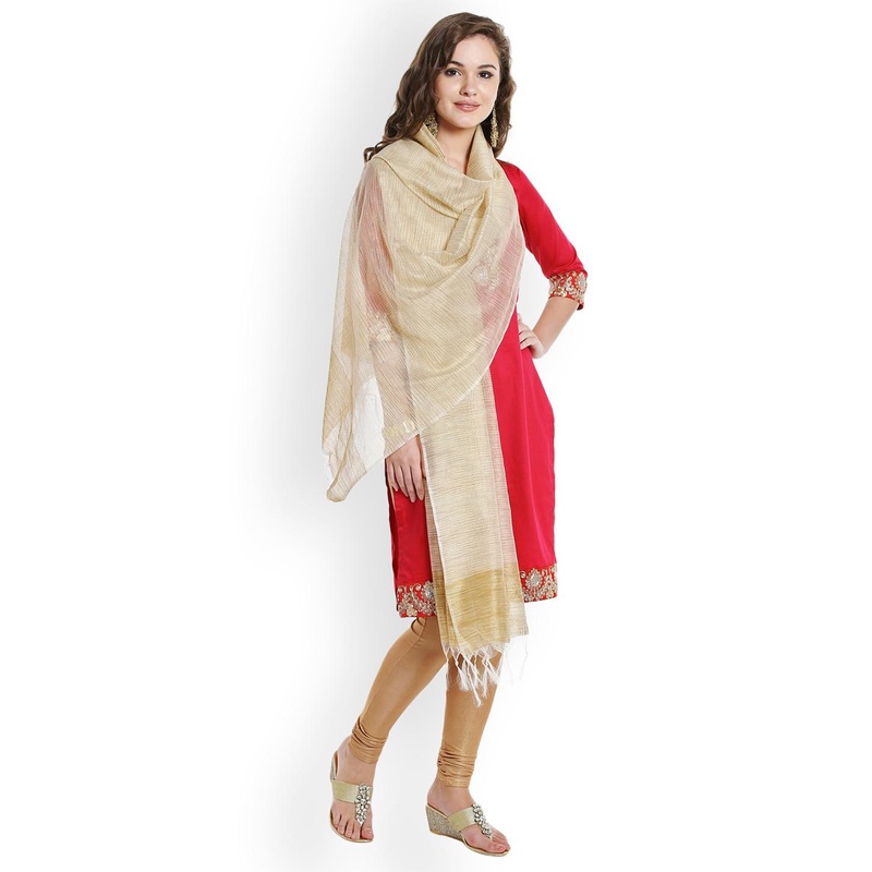 Dupatta Bazaar Beige & Gold-Toned Woven Design Dupatta