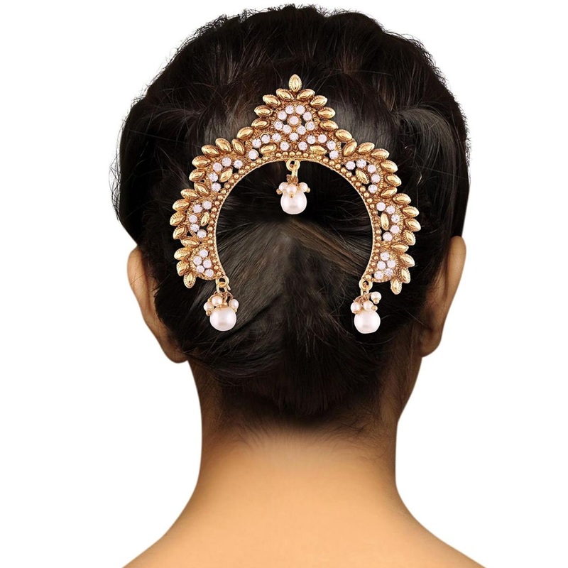I Jewels Gold-Plated Stone Studded & Beaded Juda Pin